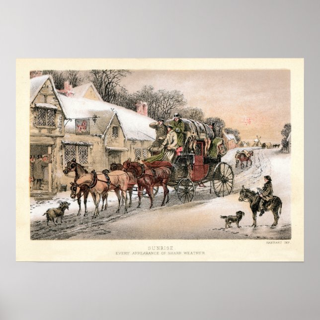Stagecoach at Sunrise outside the Inn Poster (Front)