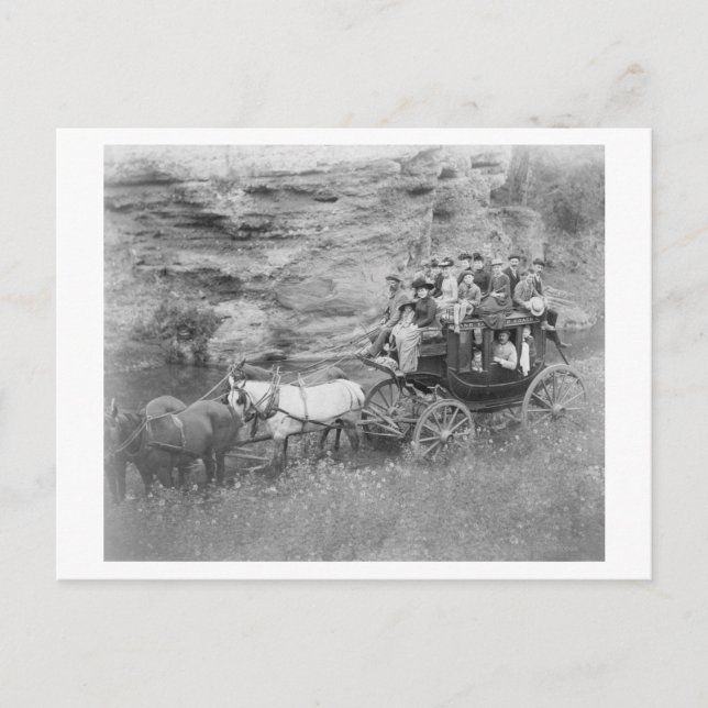 Stagecoach Carrying Men, Women & Children Postcard (Front)