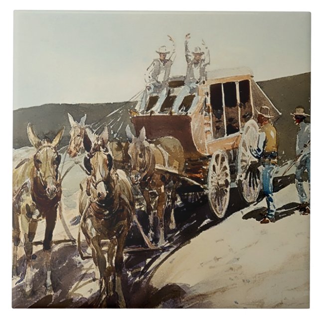 Stagecoach Hold Up by Edward Borein Tile (Front)