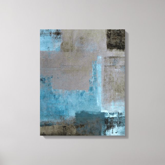 'Staged' Teal and Brown Abstract Art Canvas Print (Front)