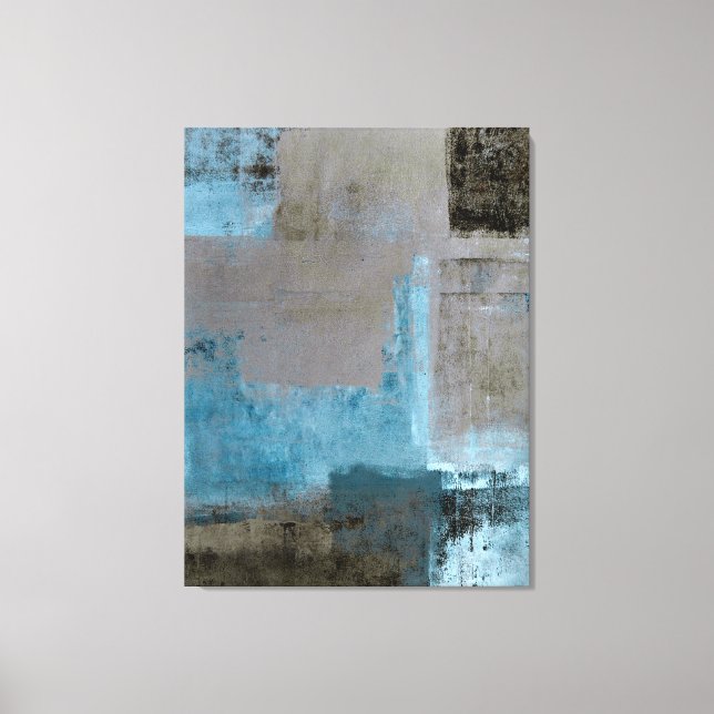 'Staged' Teal and Brown Abstract Art Canvas Print (Front)