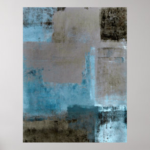 'Staged' Teal and Brown Abstract Art Poster Print