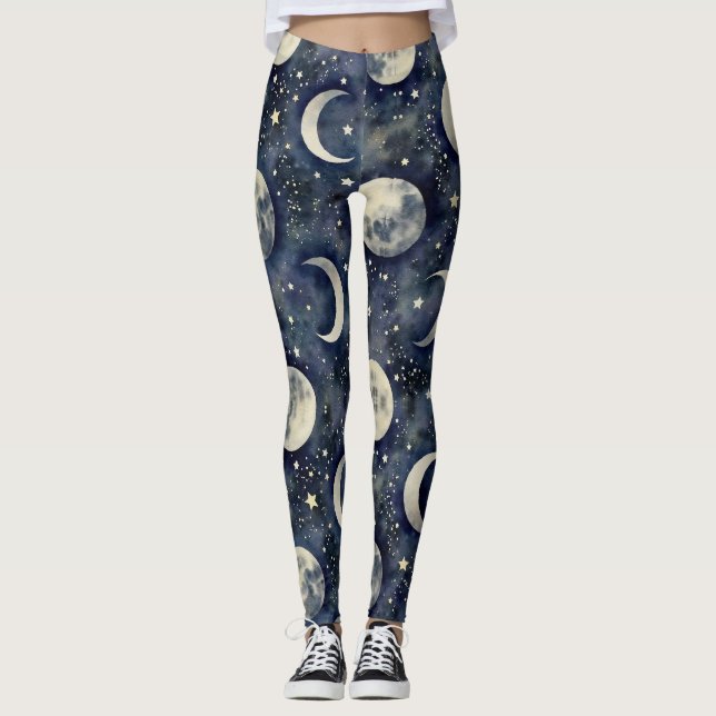 Stages of The Moon Seamless Pattern Leggings (Front)