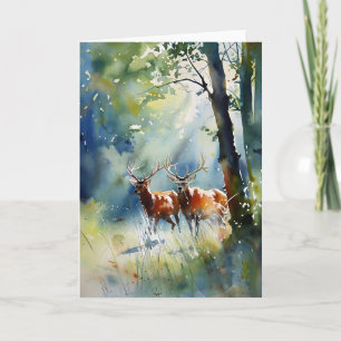Stags In The Morning Light In Watercolors Card