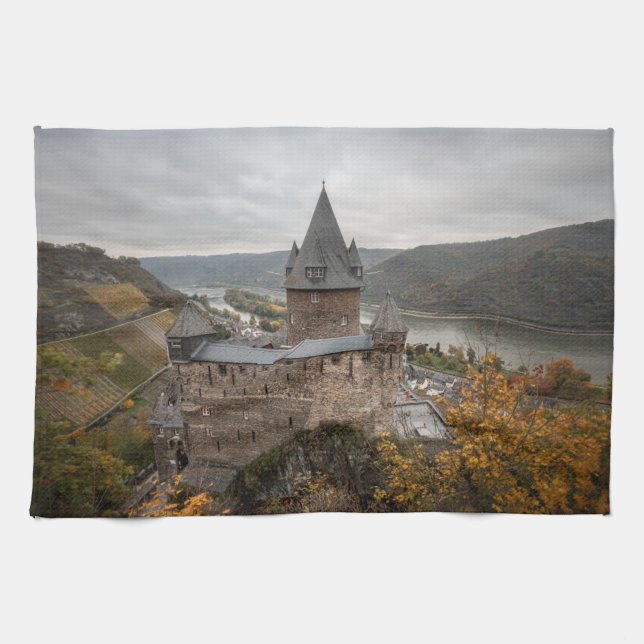 Stahleck Castle Bacharach Germany Tea Towel (Horizontal)