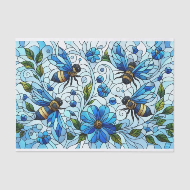  Stain Glass Charming Bees Blue Tissue Paper (Front)