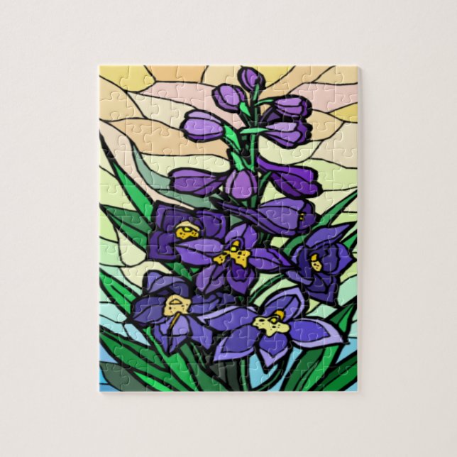 Stain Glass Dendrobium Purple Flower Jigsaw Puzzle (Vertical)