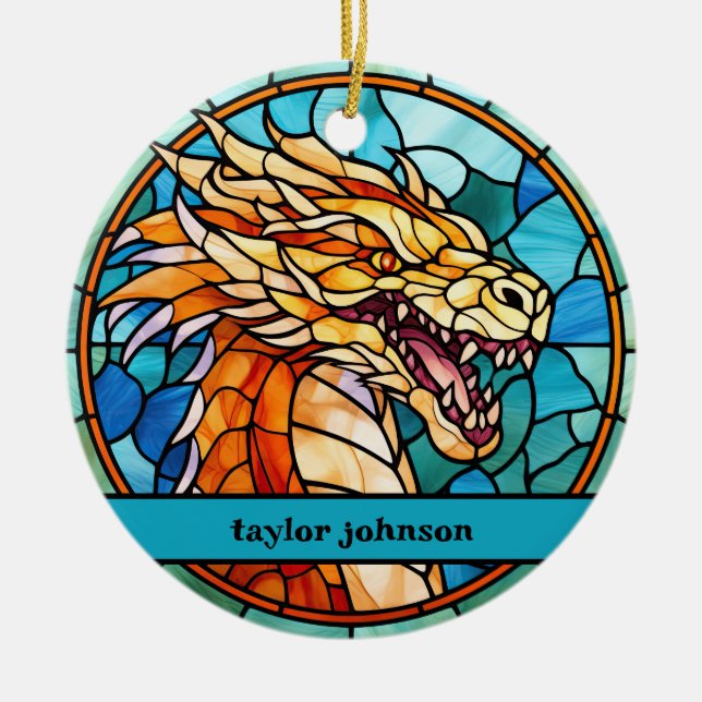 Stain Glass Dragon Ceramic Tree Decoration (Front)