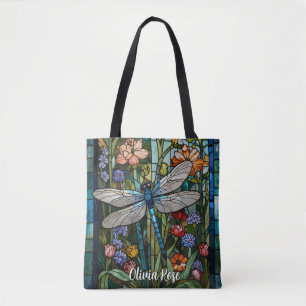 Stain glass Dragonfly art painting botanical boho  Tote Bag