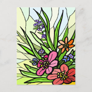 Stain Glass Flower Garden Post Card