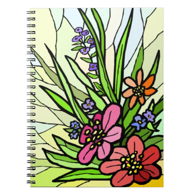 Stain Glass Flower Garden Spiral Notebook (Front)