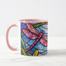 Stain Glass Lilies and Dragonflies Pink
