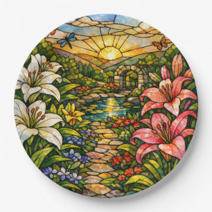 Stain Glass Lilies and Sunshine Paper Plate