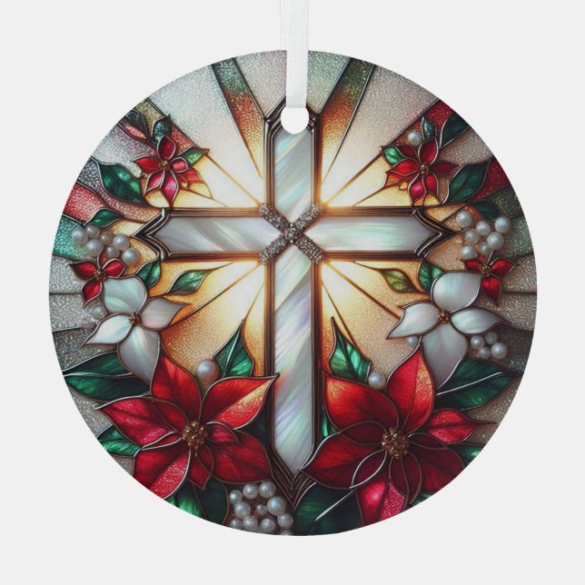 Stain Glass Mother of Pearl Cross Glass Tree Decoration (Back)