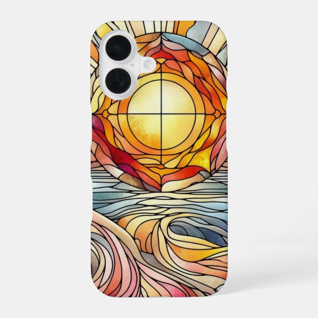 Stain Glass Pattern Sunset Over Ocean iPhone 16 Case (Back)