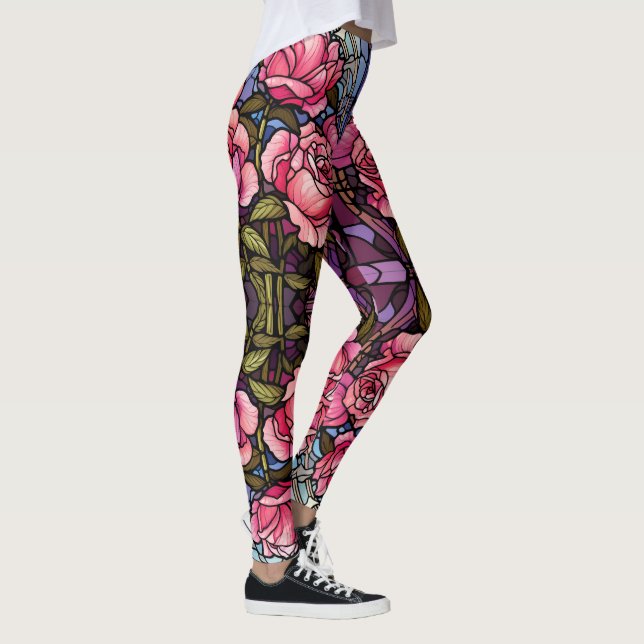 Stain Glass Pink Roses Leggings - Pretty (Right)