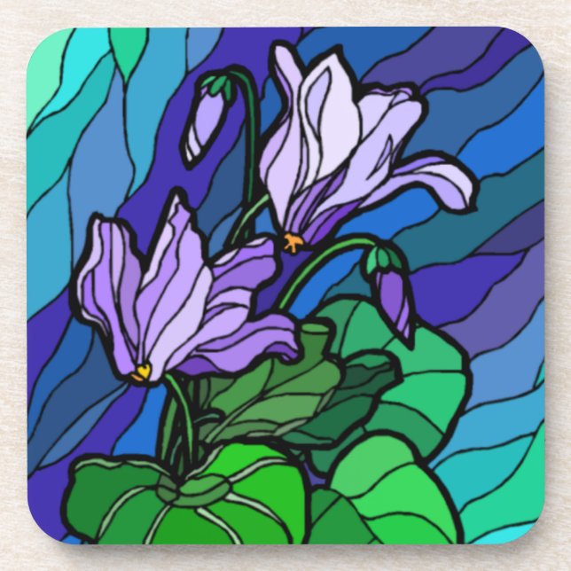 Stain Glass Purple Flower Coasters (Front)