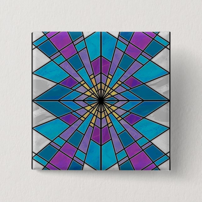 Stain Glass Ray Blue and Purple 15 Cm Square Badge (Front)