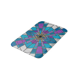 Stain Glass Ray Blue and Purple Bath Mat