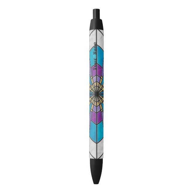 Stain Glass Ray Blue and Purple Black Ink Pen (Front Vertical)