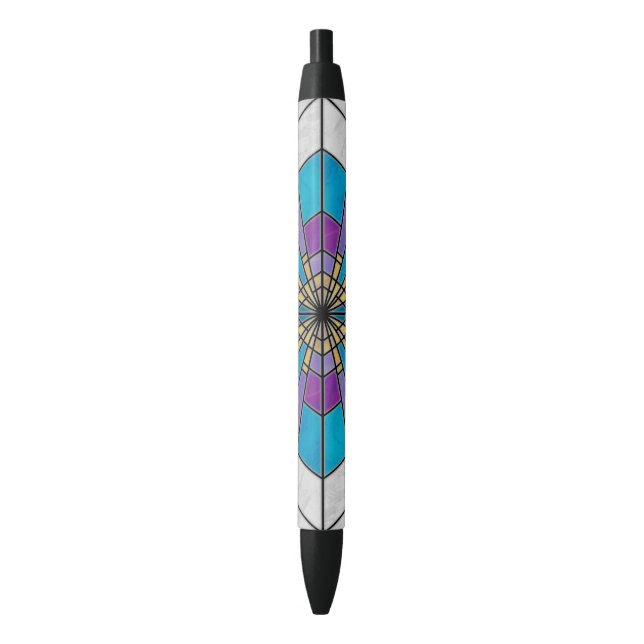 Stain Glass Ray Blue and Purple Black Ink Pen (Front Vertical)