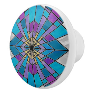 Stain Glass Ray Blue and Purple Ceramic Knob