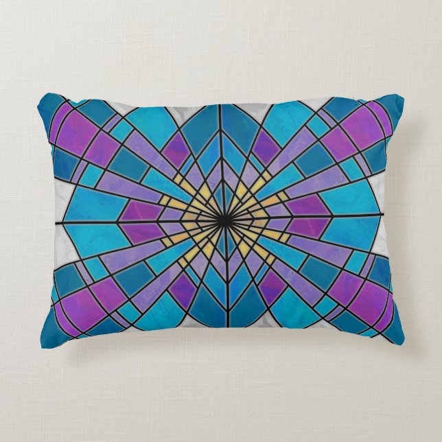 Stain Glass Ray Blue and Purple Decorative Cushion (Front)