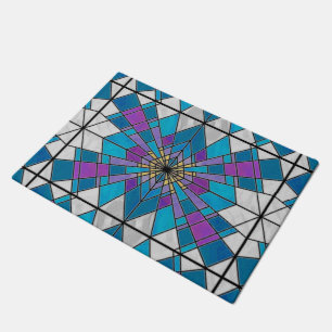 Stain Glass Ray Blue and Purple Doormat