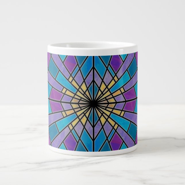 Stain Glass Ray Blue and Purple Large Coffee Mug (Front)