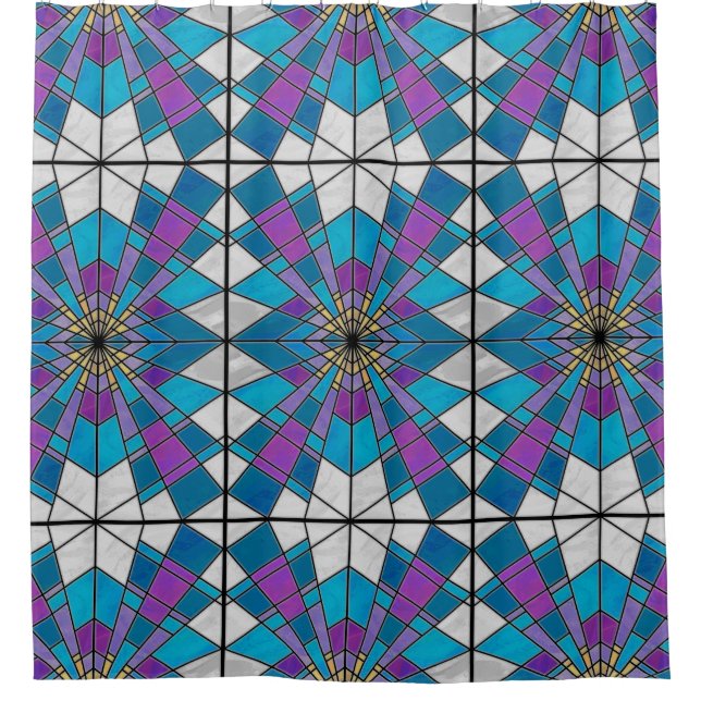 Stain Glass Ray Blue and Purple Shower Curtain (Front)