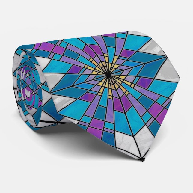 Stain Glass Ray Blue and Purple Tie (Rolled)