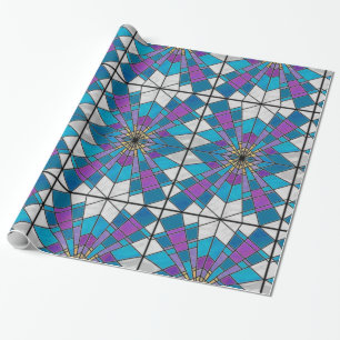Stain Glass Ray Blue and Purple Wrapping Paper