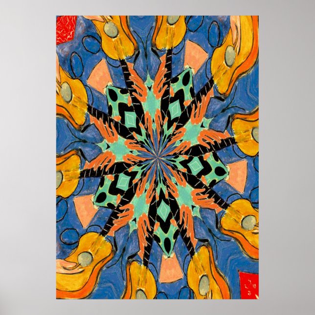 Stain Glass Style Guitars Abstract Poster (Front)