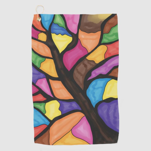 Stain glass tree art  golf towel (Front)
