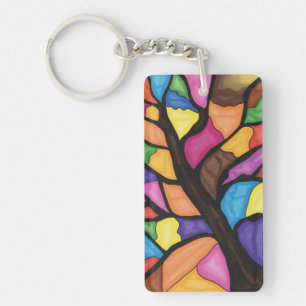 Stain glass tree art key ring