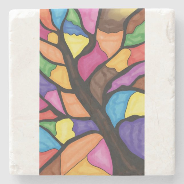 Stain glass tree art  stone coaster (Front)