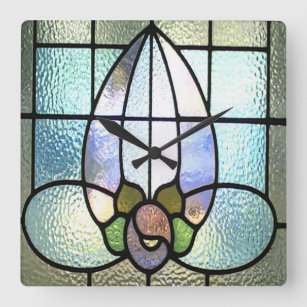 Stain Glass Tulip Square Wall Clock