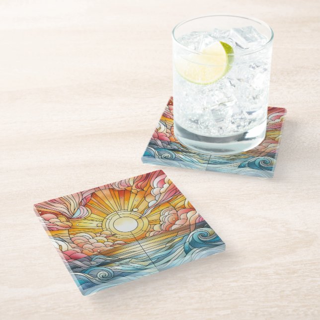 Stain Glass Warm Sunset  Coaster (Angled)