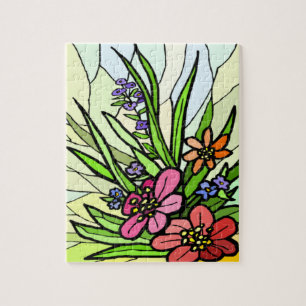 Stain Glass Wild Flowers Jigsaw Puzzle