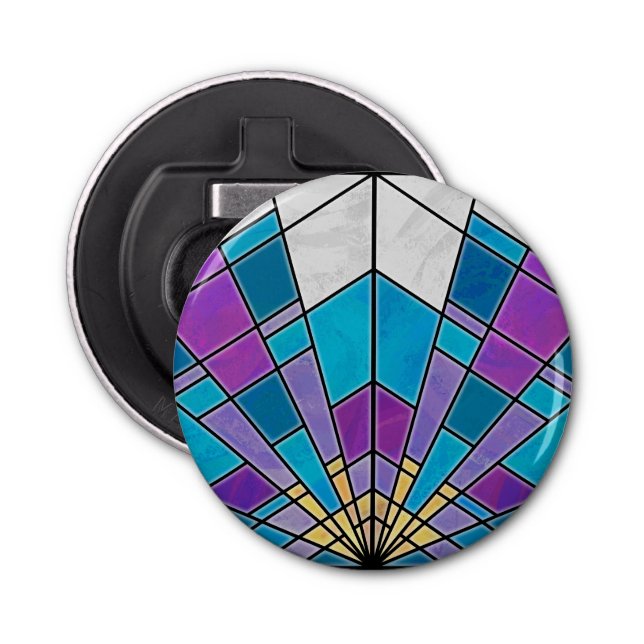 Stain Glass with Blue and Purple Angle Pattern Bottle Opener (Front)