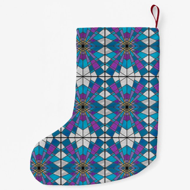 Stain Glass with Blue and Purple Angle Pattern Small Christmas Stocking (Back)