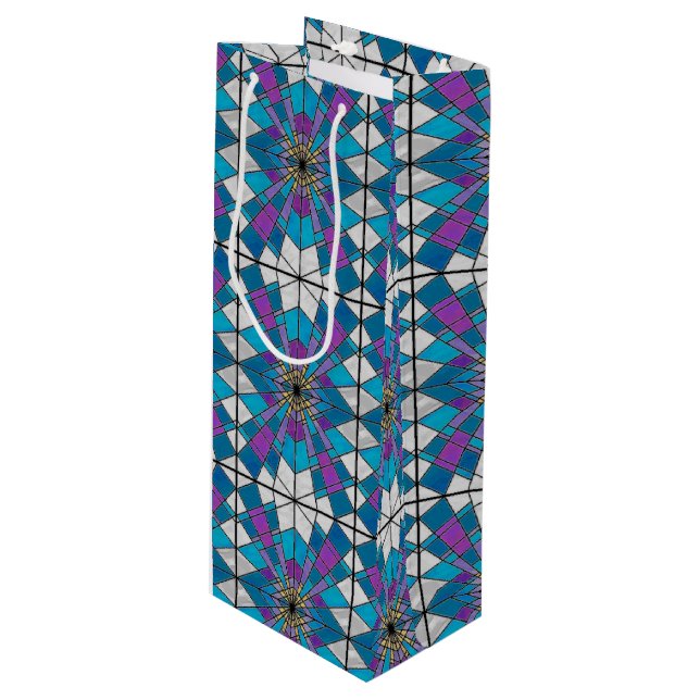 Stain Glass with Blue and Purple Angle Pattern Wine Gift Bag (Front Angled)