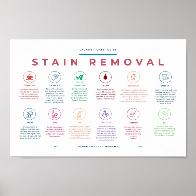Stain Removal Laundry Room Symbols Guide Colourful Poster (Front)