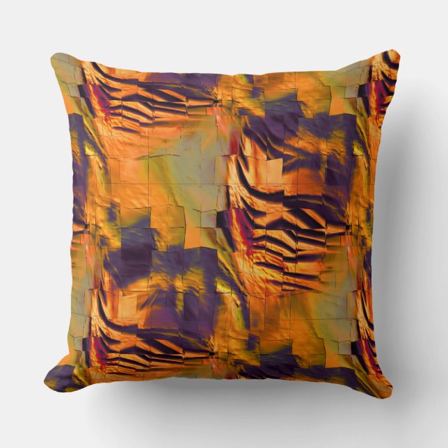 Stained abstract mosaic drawing, rustic burnt gold cushion (Front)
