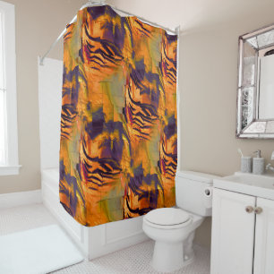 Stained abstract mosaic drawing, rustic burnt gold shower curtain