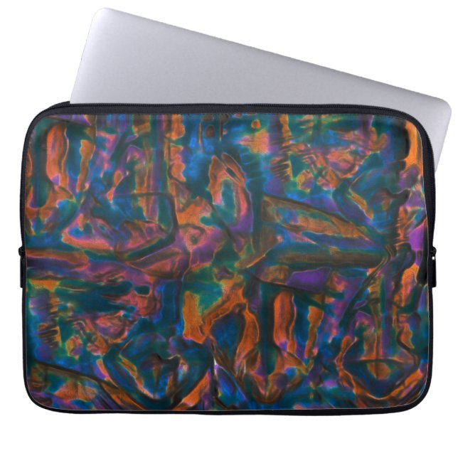 Stained and dented blue shades of aged copper laptop sleeve (Front)