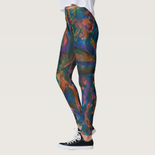 Stained and dented blue shades of aged copper leggings