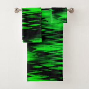 Stained black and green forming abstract zigzag bath towel set