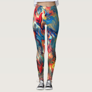 Stained blue and red shades, virtual satin paint   leggings