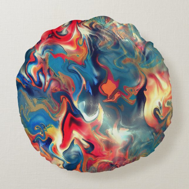 Stained blue and red shades, virtual satin paint   round cushion (Back)